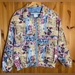 Bedford Fair vintage 80s 90s silk floral print windbreaker jacket womens Medium
